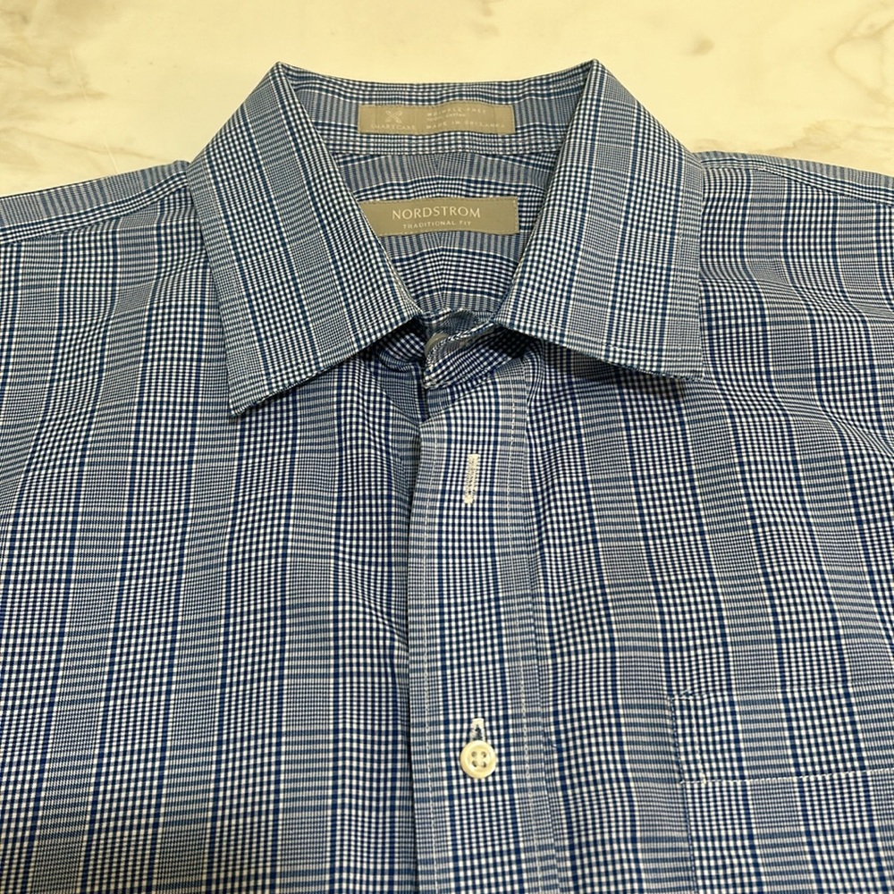 NORDSTROM CASUAL BOTTOM DOWN  SHIRT 16 1/2 BLUE LONG SLEEVES - Picture 3 of 10